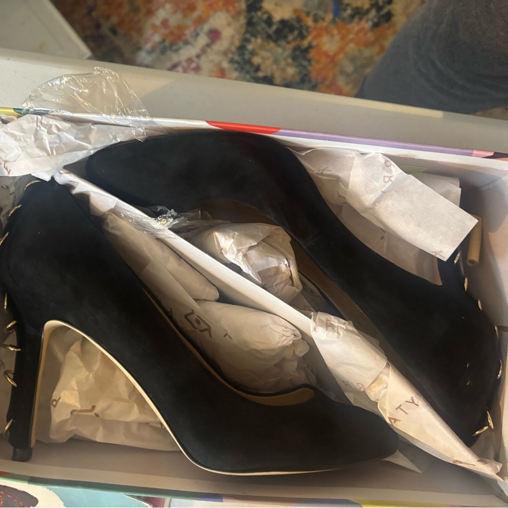 Katy Perry The Chrissie Suede With Gold Pie Elegant Black Studded Heels